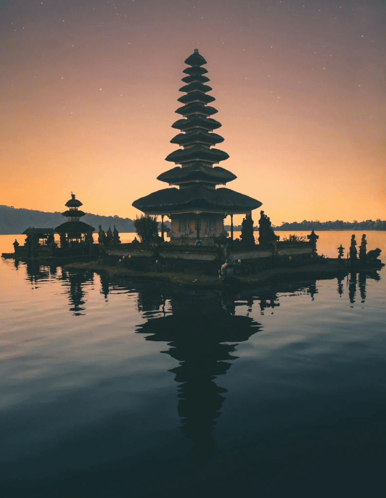 A traveler wearing a sarong at a Balinese temple.